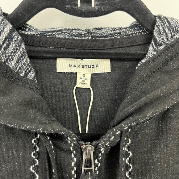 NWT Max Studio Black White Stitched Athletic Hoodie Small - Picture 2 of 5